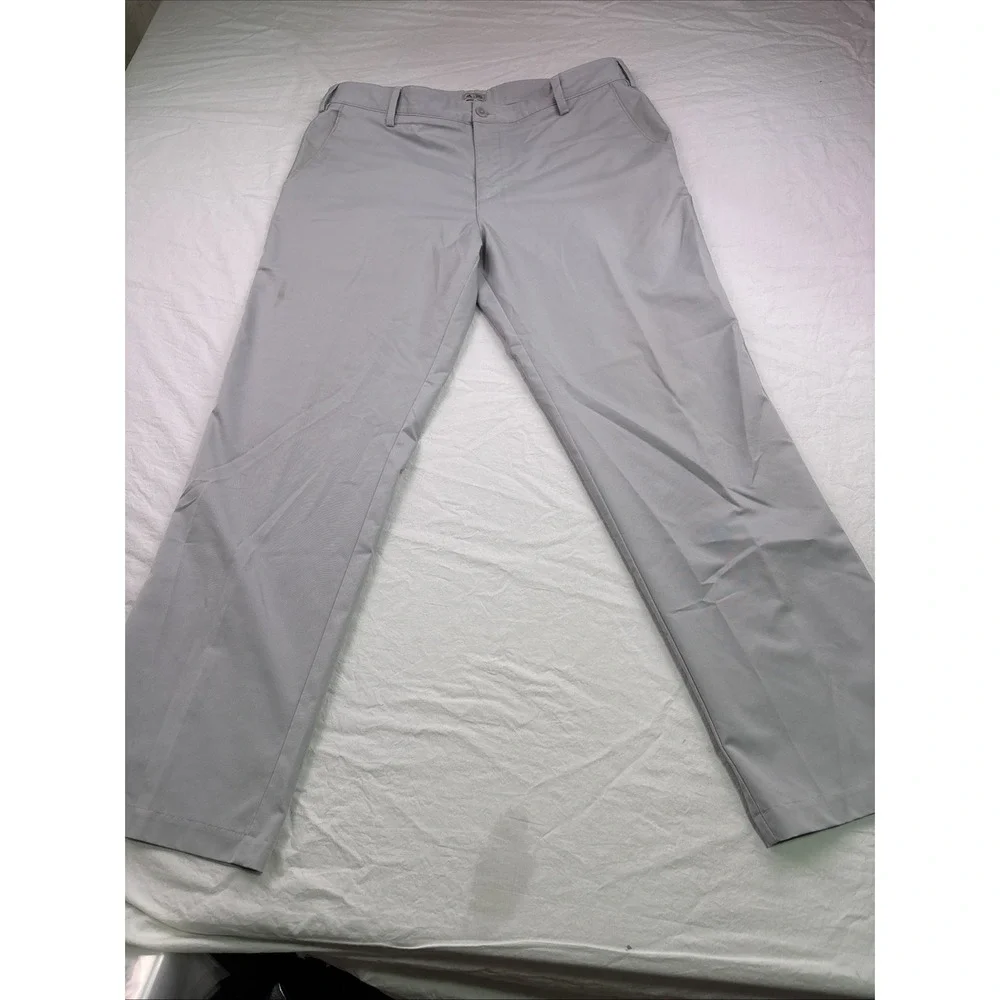 Adidas Pants Men 38x32  gray  Straight Golf Flat Front  Climacool PERFORMANCE